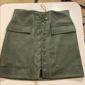 Olive velvet mini skirt